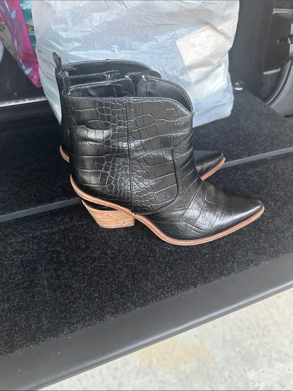 Gianni Bini Black Croc-Embossed Western Ankle Booties